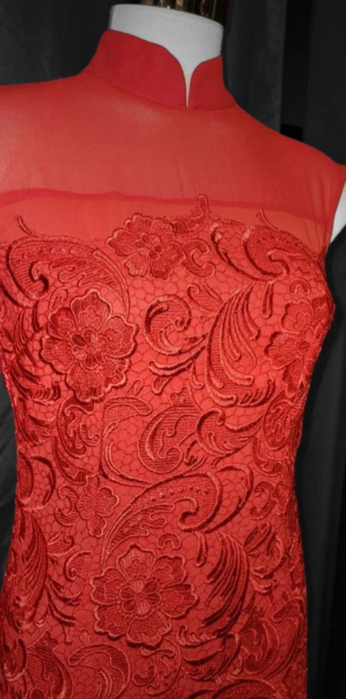 Robe chinoise traditionnelle rouge brodée – Taille M - photo numéro 5