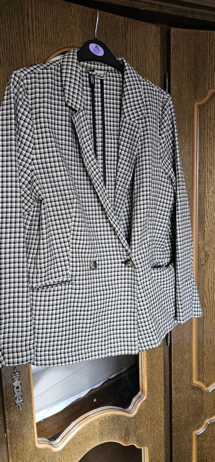Veste blazer pied de poule  noir et blanc