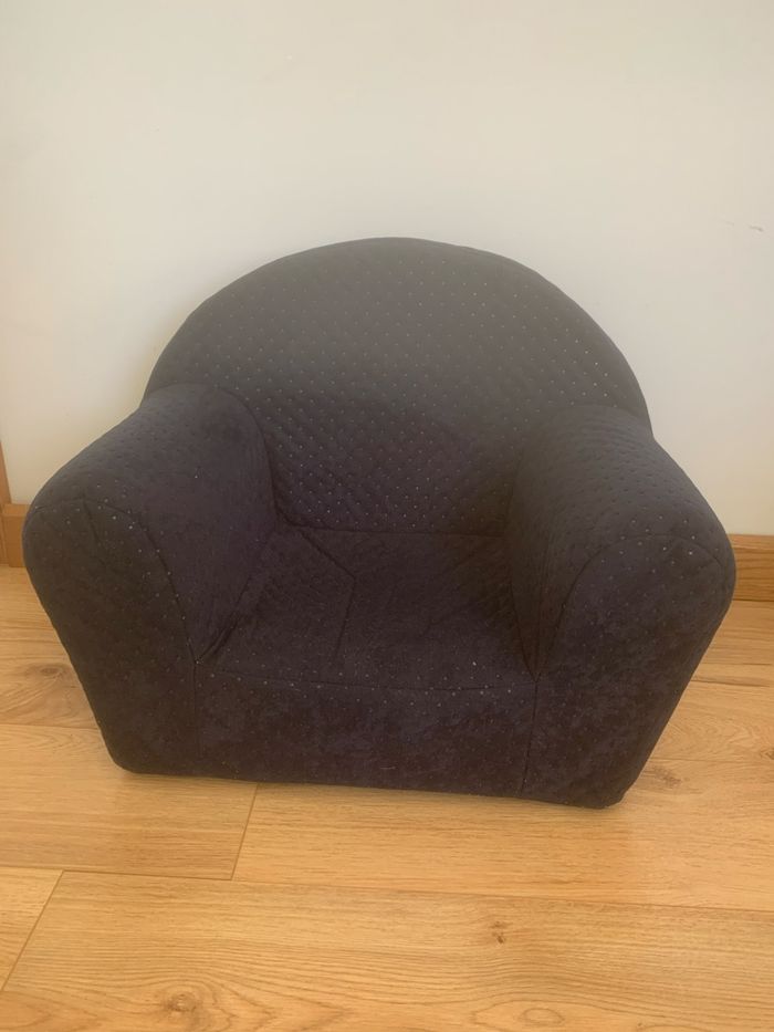 Fauteuil club en mousse déhoussable enfant marine effet matelassé - photo numéro 3