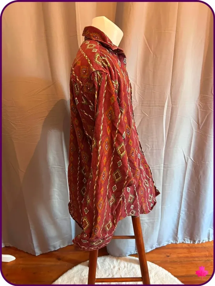 Rare chemise vintage Deep Valley velours côtelé motifs aztèques - photo numéro 2