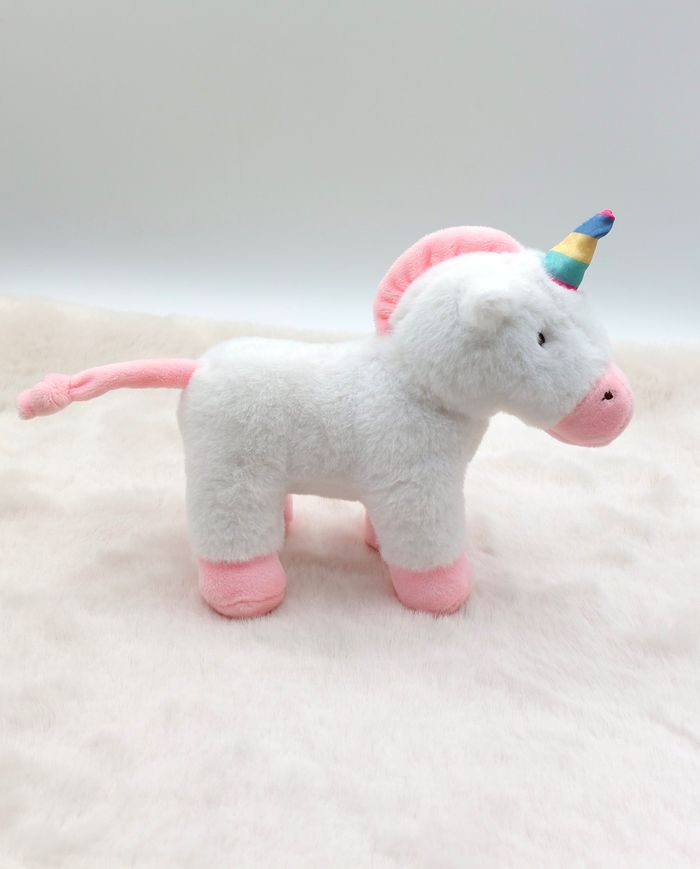 Petite peluche doudou licorne blanc rose corne arc-en-ciel vert jaune bleu 18 cm - photo numéro 4