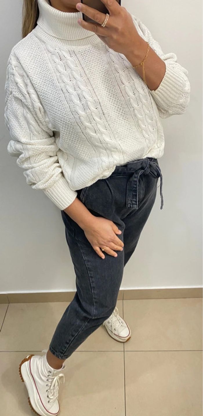 Superbe Pull Roulé Torsadé Blanc Taille M - photo numéro 6