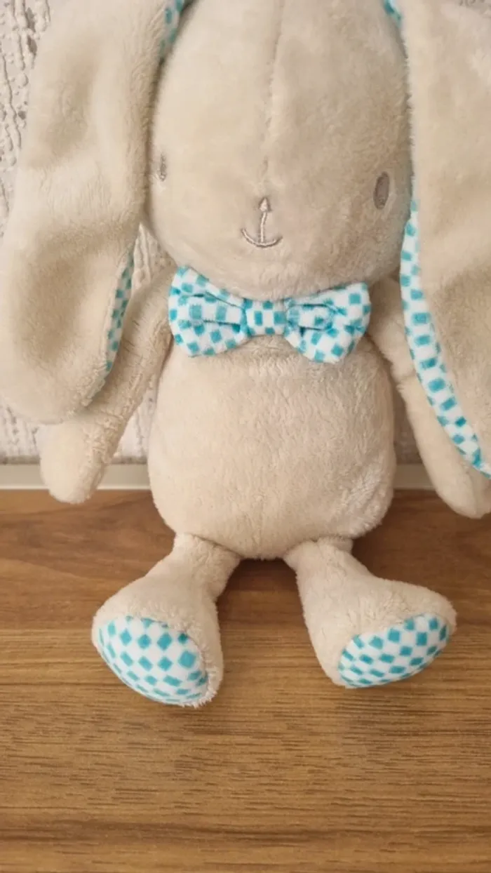 Peluche lapin crème avec nœud klorane - photo numéro 3