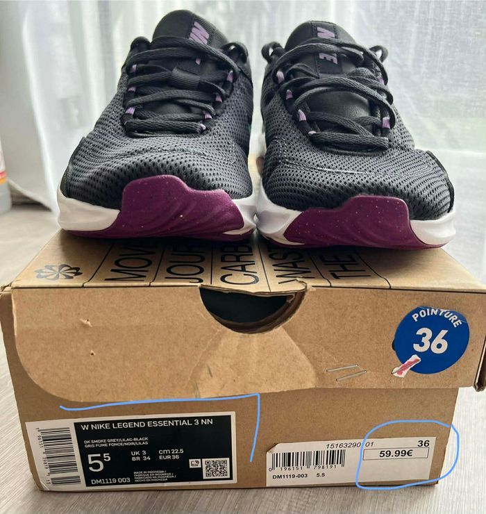 Baskets nike Legend Essential 3 NEUVES Noir/Violet T36 Fille/Femme à débattre - photo numéro 3