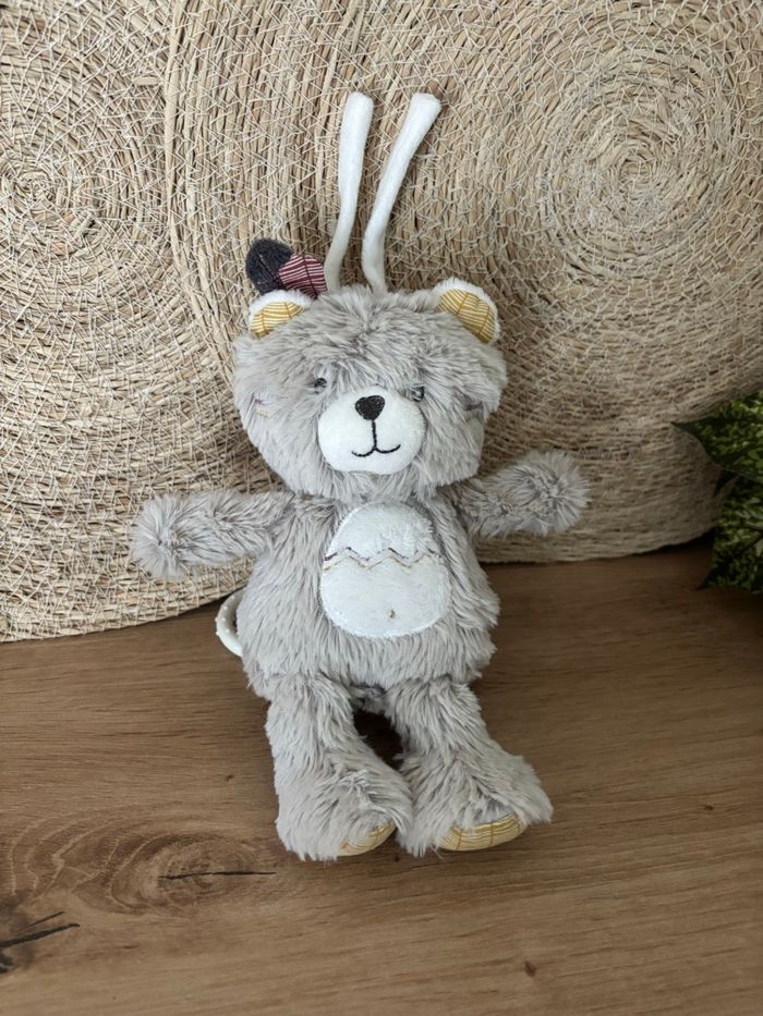 Doudou ours timouki musical beige gris jaune sauthon - photo numéro 3