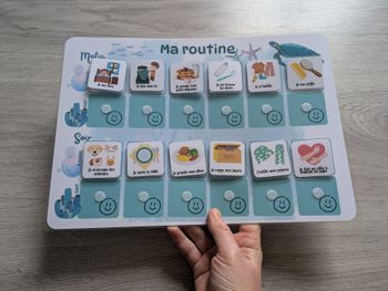 Tableau de routine enfant matin et soir tortue et autres animaux marins, rituels quotidiens