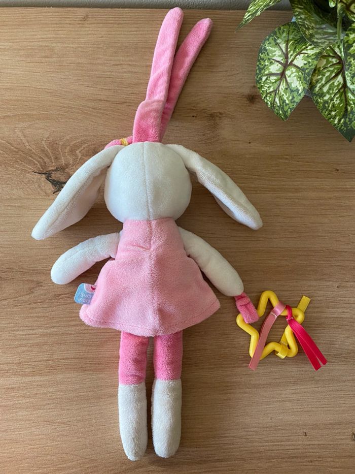 Doudou peluche lapin blanc robe rose papillon étoile sucre d’orge - photo numéro 2