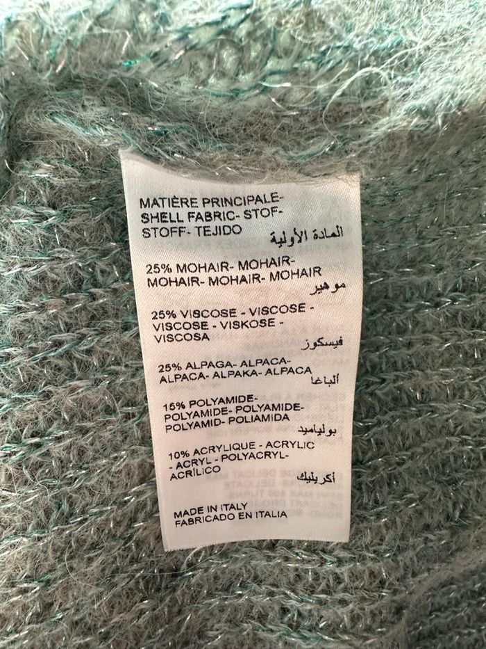 Pull alpaga et mohair vert sauge bleu turquoise pailleté 123 T38 M - photo numéro 6