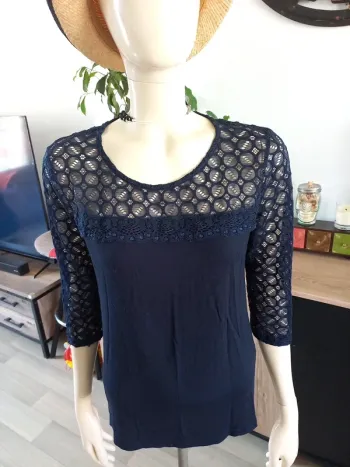 Haut fantaisie bleu marine T.2