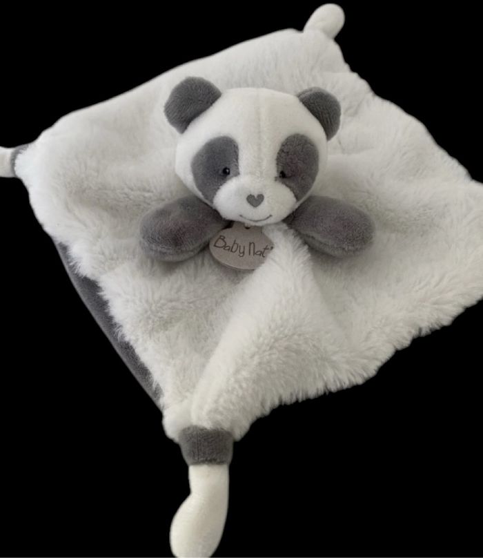 ❤️B4869 Doudou Plat Mouchoir MON P'TIT PTIT PANDA Blanc Gris BABYNAT BABY NAT - photo numéro 2
