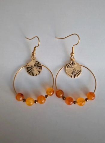Boucle d'oreille créole perle orange