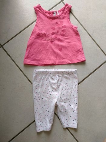Ensemble débardeur rose et Panta court blanc à pois. bebe 6 mois