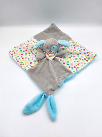 Doudou plat chien gris bleu à pois multicolores NANJING cocard bandana pois