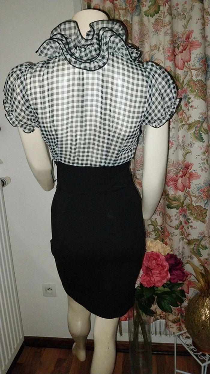Robe rétro chic bimatiere vichy noir et blanc col jabot by Morgan état neuf taille S - photo numéro 13