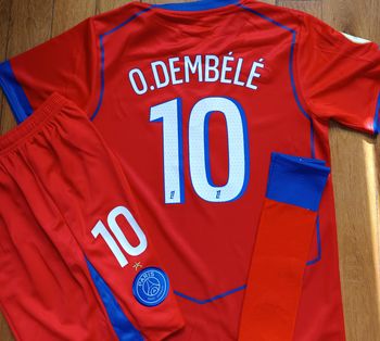 Psg Maillot Dembélé PSG taille 12 ans modèle rouge + Étoile brodée