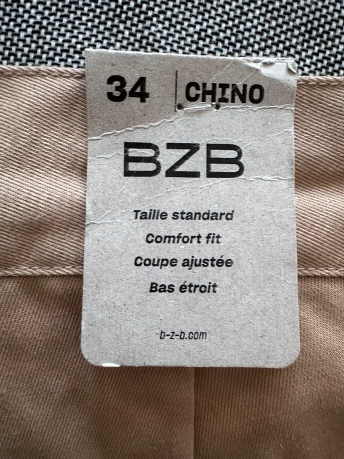 Chino BZB - Coupe Droite Classique - Beige - Taille 34 / S - Neuf avec Étiquette - Valeur 15€ - photo numéro 7