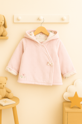 Manteau à capuche en velours rose 6 mois - Sergent Major