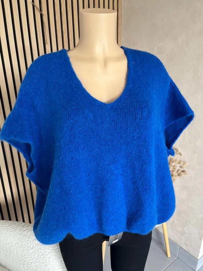 Pull bleu électrique bleu roi mohair et laine
