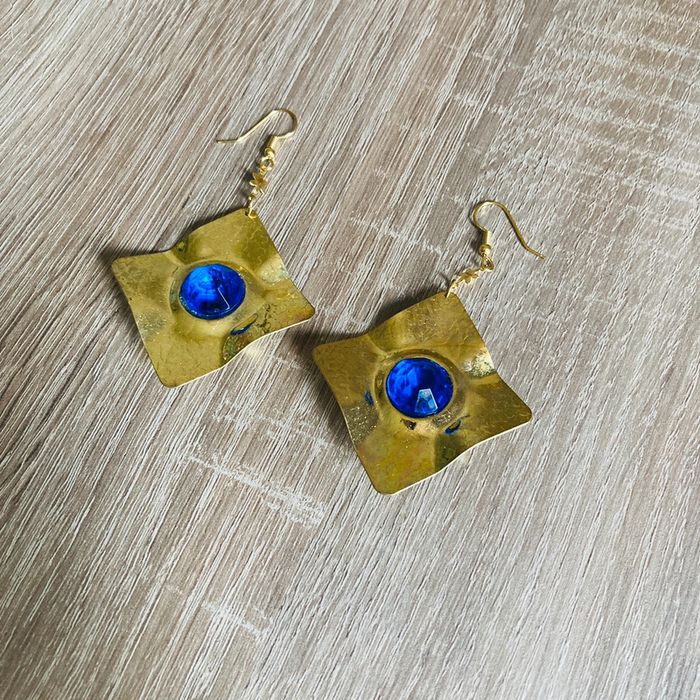 Boucles d’oreilles | bleu & doré 🌸