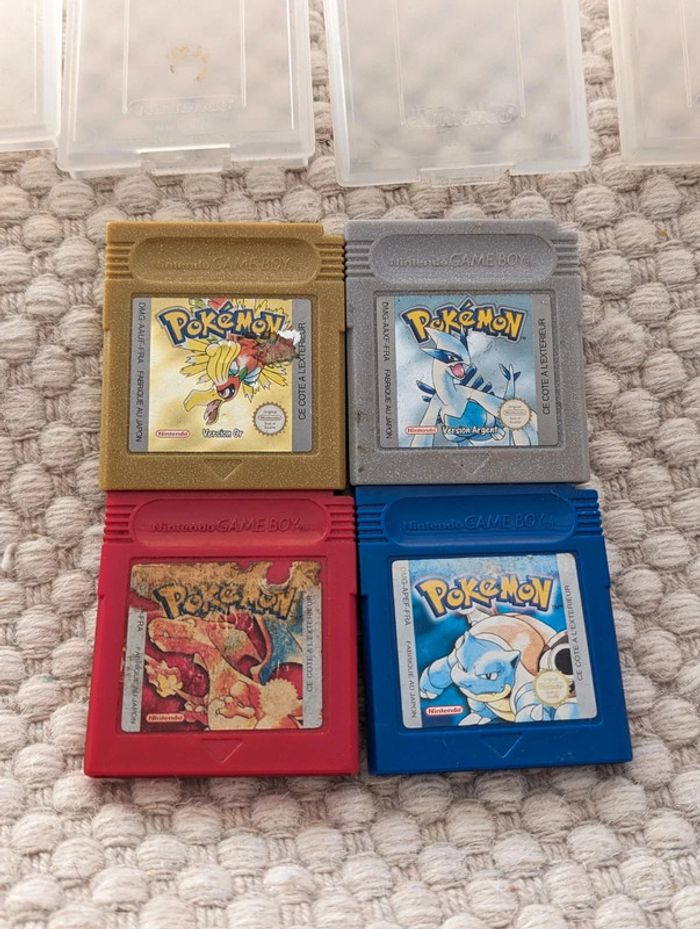 Lot 4 jeux Pokémon (Rouge, Bleue, Or et Argent) Nintendo GameBoy Fr Authentiques