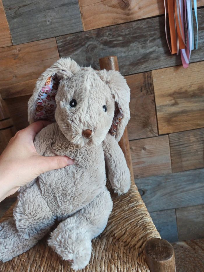Peluche Lapin gris liberty cotton blue tbe - photo numéro 5