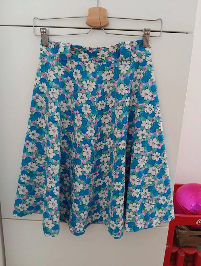 Magnifique Ensemble vintage 70's bleu fleurs roses /blanches taille 34 - photo numéro 16
