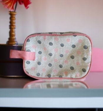 Pochette coton grise et rose
