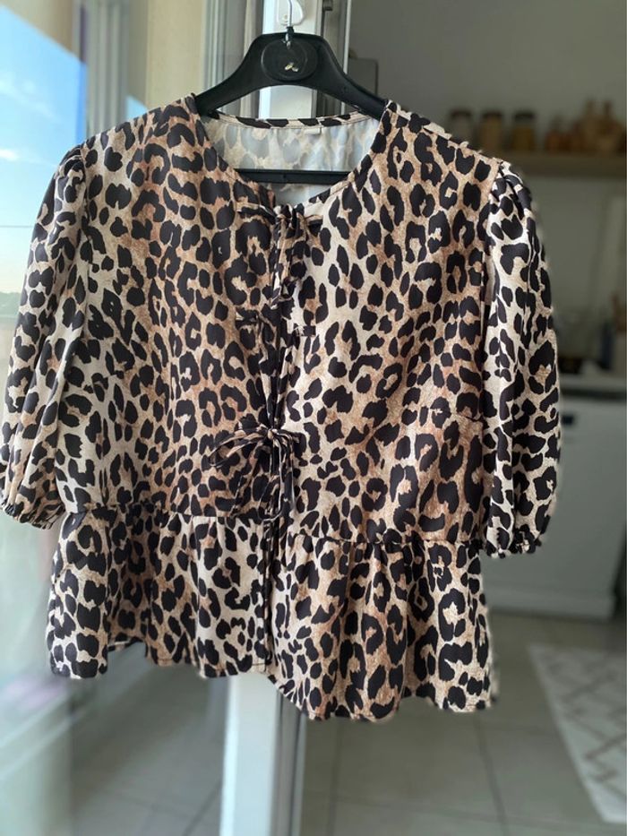 Blouse péplum noeud léopard L