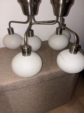 Lot 2 plafonniers IKEA 6 lampes – métal brossé & globes opalin – culot G9 vue