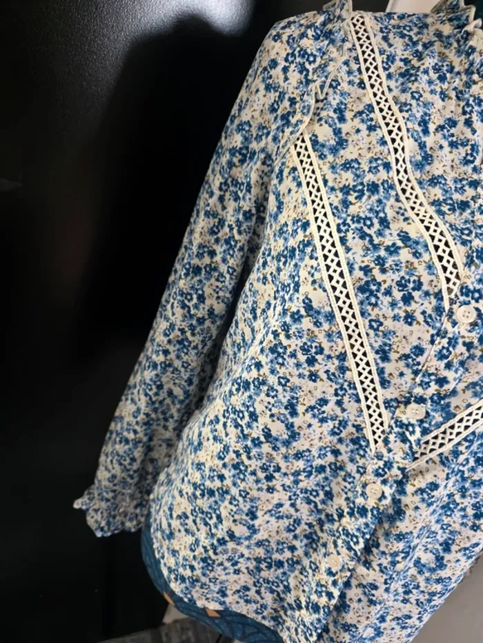 Chemise shein bleu et blanche Fleuri - photo numéro 3