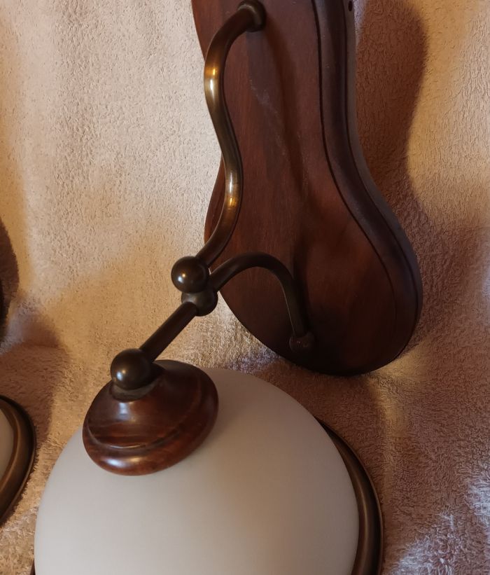 Lot 2 appliques Bois et verre blanc opaque - photo numéro 6