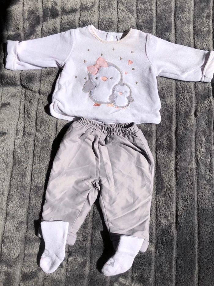 Ensemble chaud bébé fille blanc et gris 3 mois