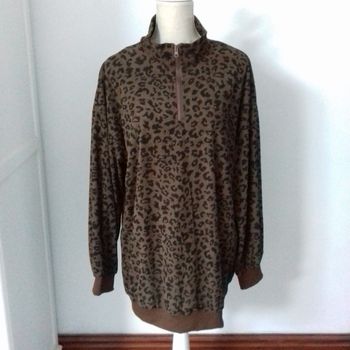 Grand Sweat léopard col montant zippé - T. XL - Neuf
