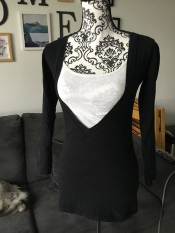 Ensemble débardeur blanc/haut manches longues noir col V 34/36