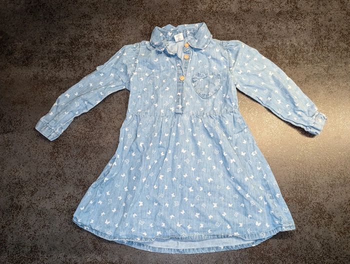 Robe à manches longues en jean bébé fille 12/18 mois comme NEUVE