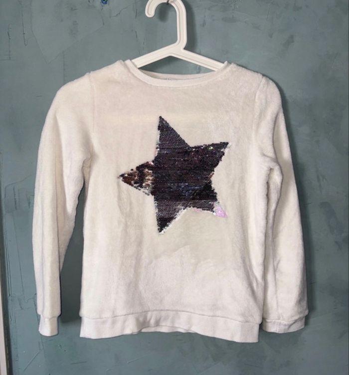 Pull tout doux blanc sequins étoile taille 9-10ans - photo numéro 2