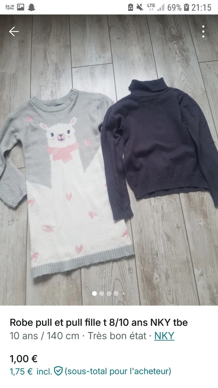 Robe pull fille et pull col roule t 10 ans tbe
