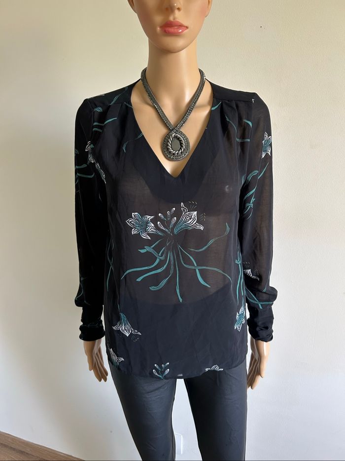 Blouse noire et imprimée à manches longues LPB Woman taille S TBE