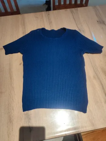 T-shirt Bleu Marine, Taille M - Maille Côtes Chaude et Confortable !