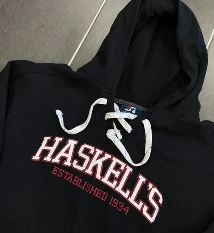 Varsity Sweater Hoodie black Haskells's J. America USA Mens L - photo numéro 3