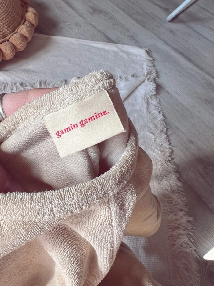 Combinaison short combishort gamin gamine éponge mixte unisexe beige - photo numéro 4