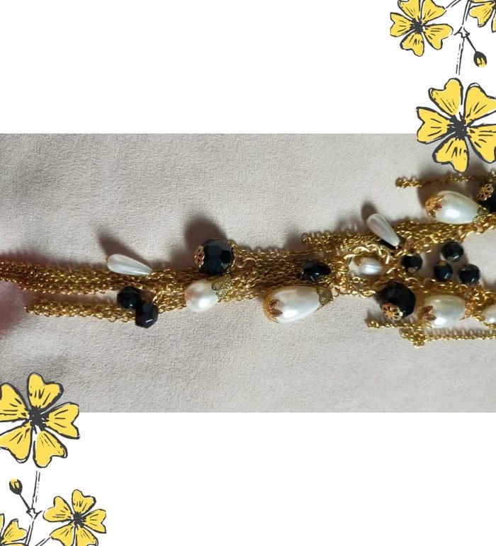 Collier chaîne dorée à pampilles noires & perles nacrées - photo numéro 10