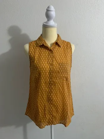 Chemisier sans manches Cache Cache jaune moutarde à motifs – Taille S