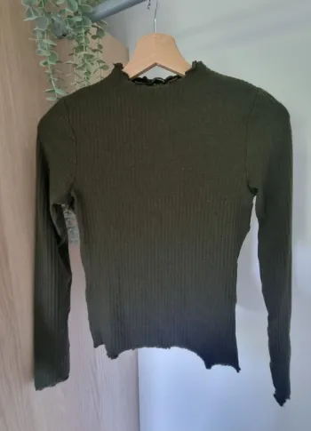 tee-shirt manche longue côtelé vert kaki