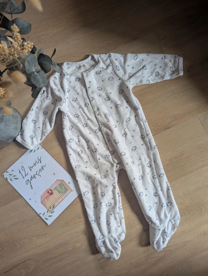 Pyjama velours chat blanc Vertbaudet 12 mois