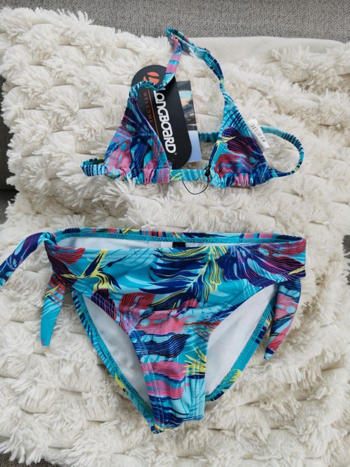 Maillot de bain 2 pièces bikini Longboard bleu et violet taille 3 ans