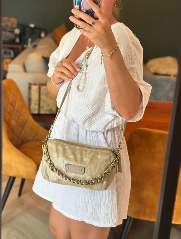 Sac en beige doré clair modèle “Mama” avec double bandoulière - photo numéro 4