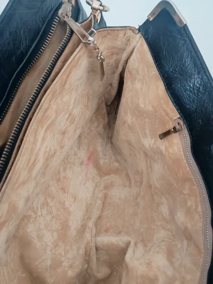 Sac à main cartable cuir noir 80-90 vintage - 36×21×10cm - photo numéro 9