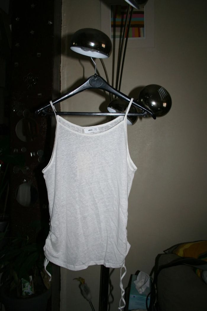 🌸Top lin blanc plissé Taille 40 "Mango" neuf 🌸