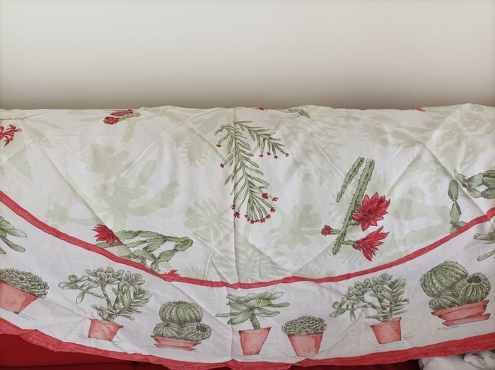 NAPPE RONDE + 6 SERVIETTES COTON MOTIF CACTUS -